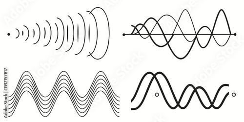 A series of waveform patterns on a white background Vector
