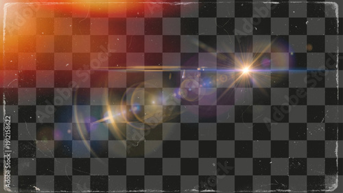 Lens Flare Digital Texture Overlay featuring Distressed Film Dust and Dark Checkerboard Grid Pattern