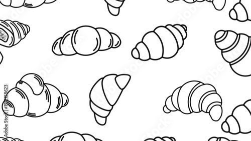 Set of croissant doodle hand drawn. Hand drawn croissant french breakfast, croissant minimal flat icon set, black color and white background. Frame food