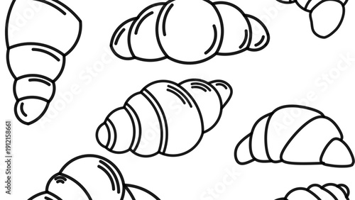 Set of croissant doodle hand drawn. Hand drawn croissant french breakfast, croissant minimal flat icon set, black color and white background. Frame food