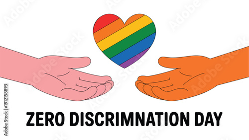  Zero Discrimination Day Illustration with Rainbow Heart and Helping Hands Symbolizing Equality, Diversity, Inclusion, Love and Human Rights Awareness Campaign Concept