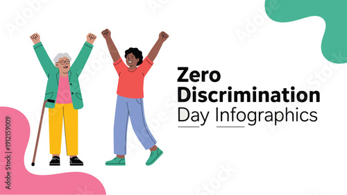  Zero Discrimination Day Infographics Illustration with Diverse People Celebrating Equality, Inclusion and Human Rights Awareness, Modern Flat Design for Social Justice Campaign