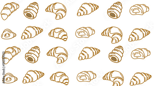 Set of croissant doodle hand drawn. Hand drawn croissant french breakfast, croissant minimal flat icon set, black color and white background. Frame food