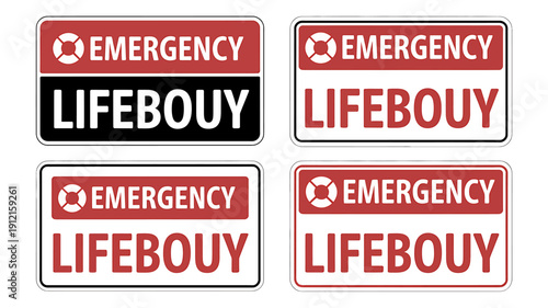Emergency lifebouy signs in different colors and designs for safety and rescue