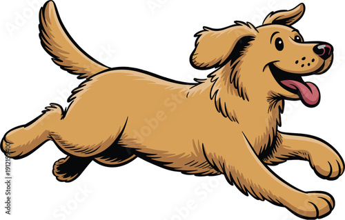Happy golden retriever dog running and jumping vector illustration cartoon character for pet care animal clinic veterinary services puppy adoption and play.