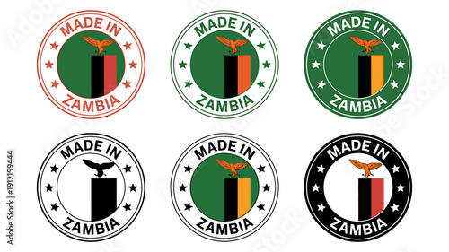 Made in Zambia flag stamps and seals set  various colors and designs