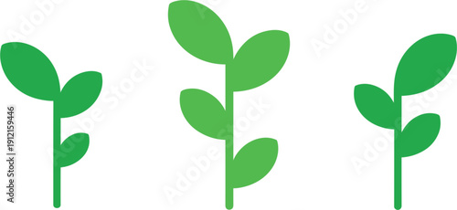 Three green growing plant sprouts in a row vector illustration flat design for agriculture environment sustainability nature ecology farming organic food growth.