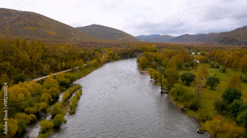 Wallpaper Mural Autumn River Valley with Forest-Covered Mountains Torontodigital.ca