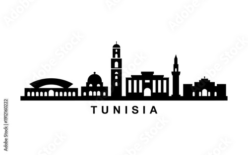 Tunisia city skyline with mosque and buildings silhouette  travel and tourism concept