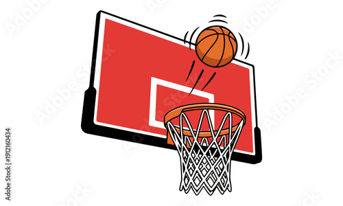 Basketball Shot Scoring Motion on Red Backboard and Hoop Cartoon