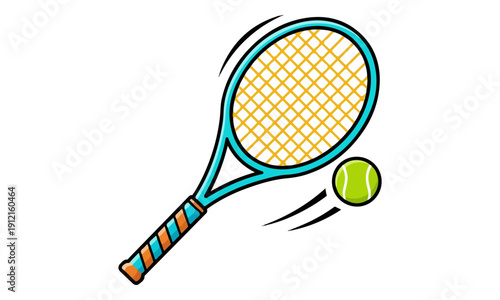 Cartoon Tennis Racket Swinging to Hit Ball Isolated Vector Illustration
