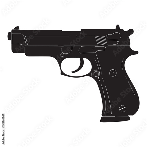 Weapons silhouette set. Collection of various realistic firearms. Assult rifles, sniper rifles, shotguns, handguns, machine guns, historical guns & other. Vector illustration