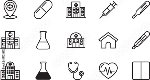 Set of vector silhouette design medical icons bundle healthcare symbols