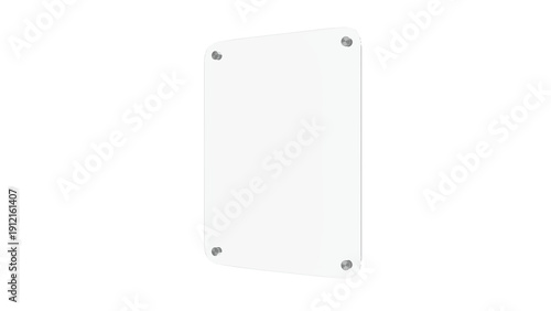 Fotografie Transparent glass nameplate with metal standoffs and rounded edges