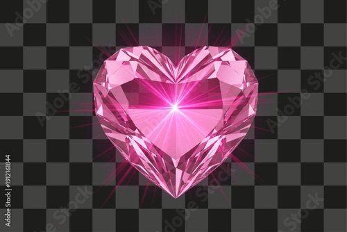 Heart Diamond Polished Jewel Faceted Surface Glowing Radiance Pink Colored Gemstone Transparent Isolated Render