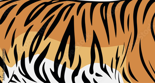 Seamless vector illustration of tiger fur pattern with orange black and white stripes for nature or animal background.