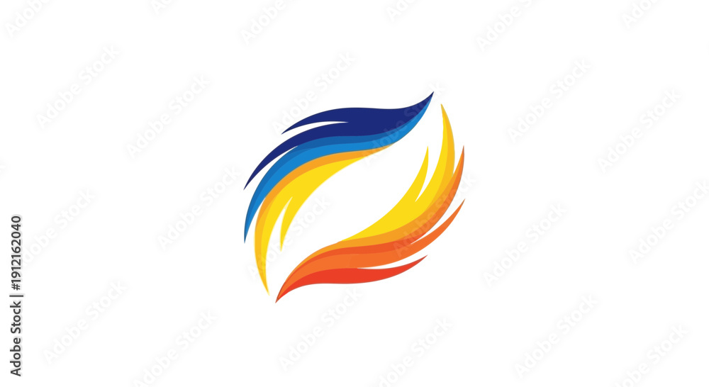 Naklejka premium Abstract flame design in blue yellow and orange colors on white background