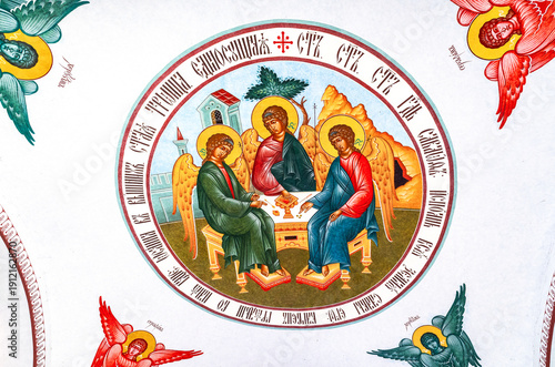 Fresco on the walls of the entrance gate in the Holy Transfiguration Monastery in Murom, Russia