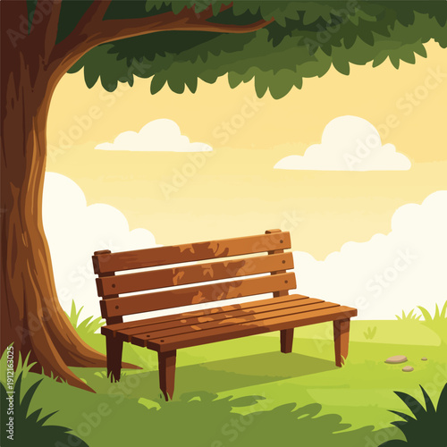 Wooden Bench Under Tree in Park