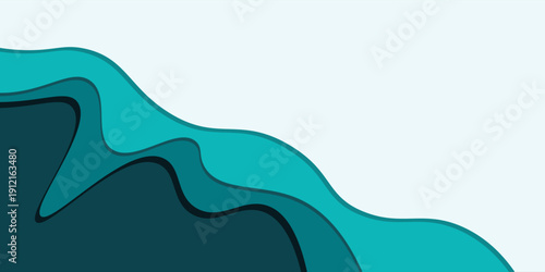 Background with green abstract multilayered wavy pattern. Paper art style. Template design for posters, banners, flyers, booklets.