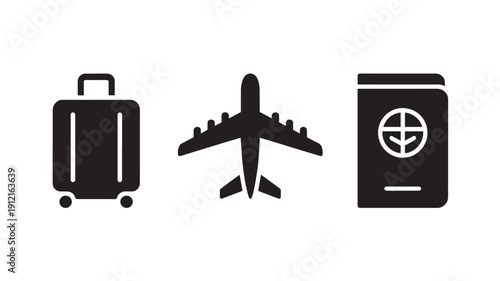 Vector Illustration Of Travel Icons Including Suitcase, Airplane, And Passport For Travel And Tourism Concept