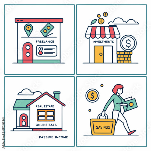 Four illustrations of business and finance concepts Vector