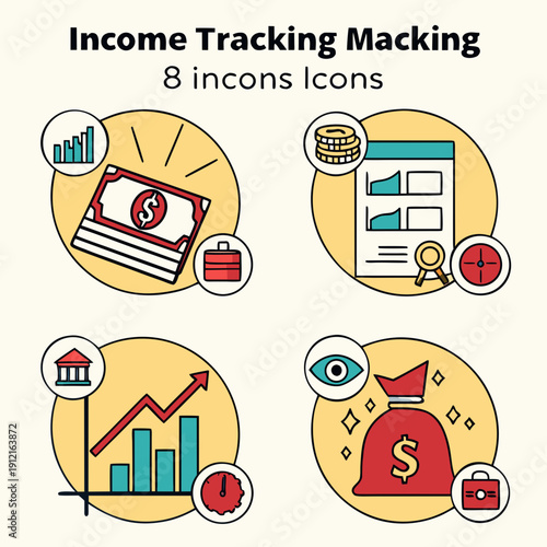 Income tracking and financial management icons Vector