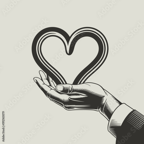 A hand holding a heart shape in a symbolic gesture of love
