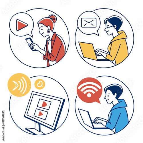 Online communication methods through various devices Vector