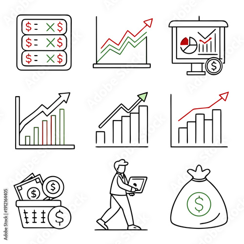 Financial and business icons for investment and growth Vector