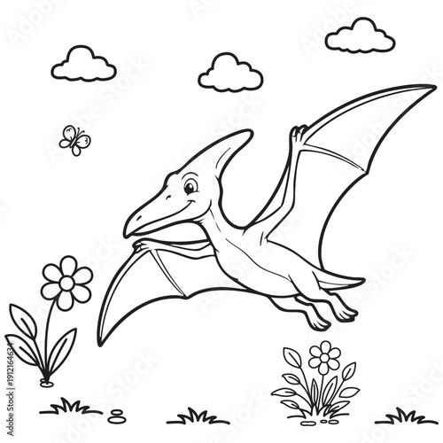 Cute hand drawn dinosaur coloring page for kids fun cartoon dino outline illustration