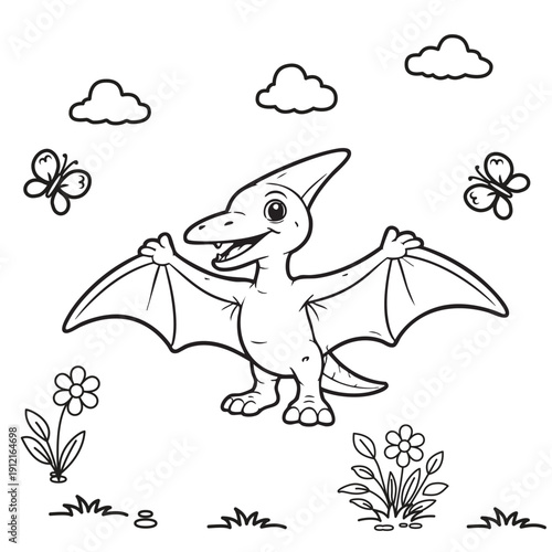 Cute hand drawn dinosaur coloring page for kids fun cartoon dino outline illustration