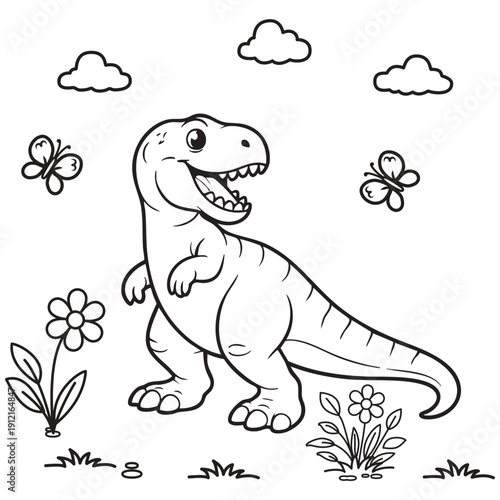 Cute hand drawn dinosaur coloring page for kids fun cartoon dino outline illustration