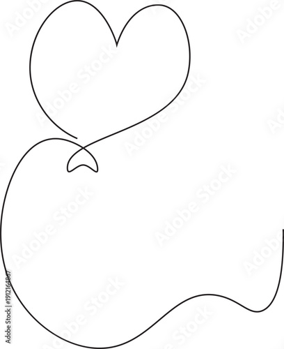 Heart shaped balloon, continuous one line drawing, minimal romantic love symbol