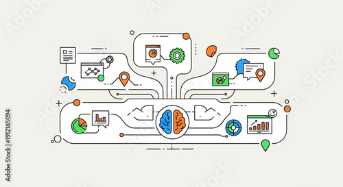 
Advanced AI And IoT Circuit Network Illustration With Smart Device Icons And Central Brain Processor
