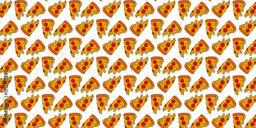 Delicious pizza slices in a repeating pattern, perfect for food-themed designs and culinary creations