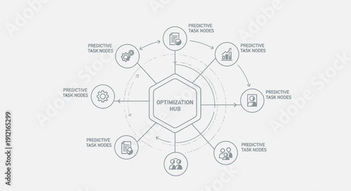 
Modern Abstract Data Optimization Workflow Diagram With Circular Process Nodes And Business Strategy Flow Icons
