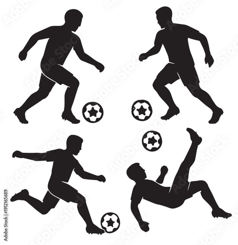 Soccer Player Silhouettes – Dynamic Ball Action Poses