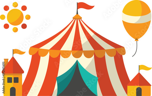 Carnival Tent with Lollipops and Flags  Fun Fair Vector Illustration