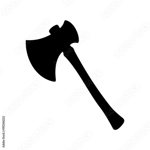 Silhouette image of a double bladed axe with a long handle