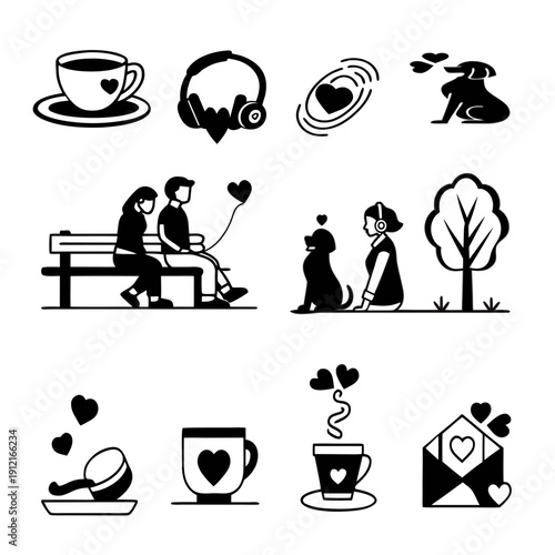 Coffee break icons set with people relaxing and drinking espresso flat design vector illustration