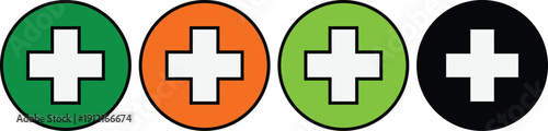 Four Oval With White Crosses Green Orange Light Green Black symbol health medical