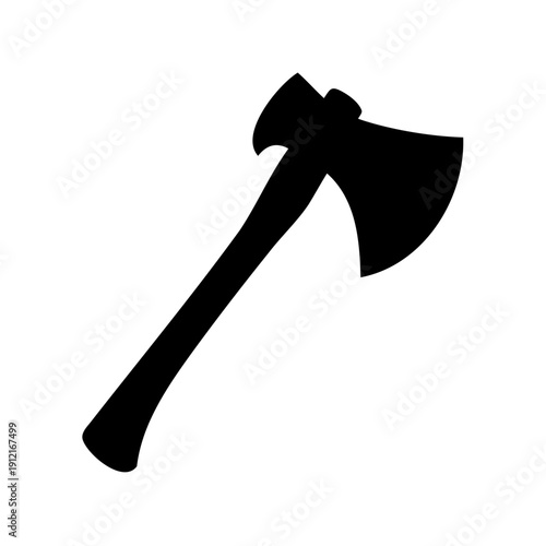 Axe silhouette with a wooden handle displayed on a white background