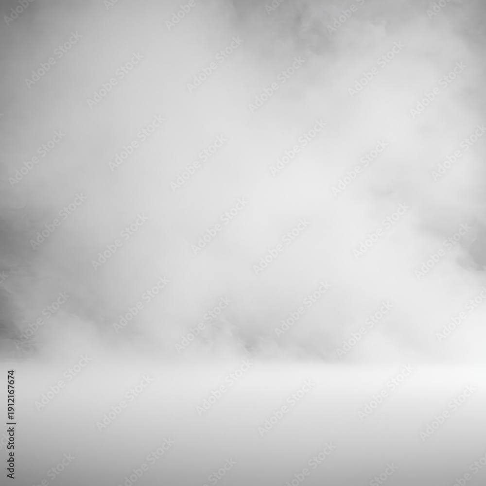 Fototapeta premium Heavy white fog completely covers the scene, creating a mysterious, isolating, and monochromatic environment for design use ,eerie ,landscape ,gray