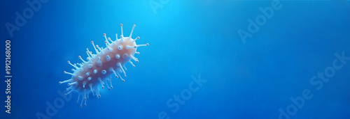 One Candida Auris fungal infection bacteria, on blue background,banner.