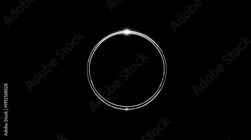 Futuristic Glowing Double Ring with Bright Light on Dark Black Background. Abstract Digital Portal Effect.
