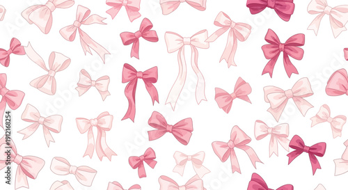 Collection of various pink and red bows on white background