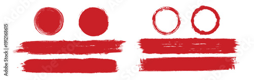 Straight red ink vector lines pack. Bloody color long and round hand-drawn brushstroke text highlights  frames  circles. Asian calligraphy brushstroke set. eps 10