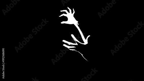 Abstract white hands reaching from darkness, conceptual art depicting struggle, fear, help, despair, or a ghostly presence