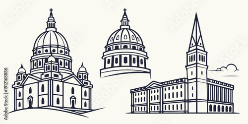 фотографія A drawing of three famous london buildings Vector